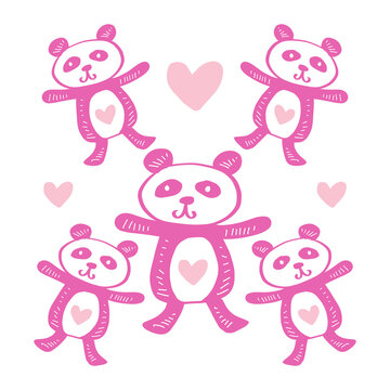 Five cute panda cartoon for poster or t-shirt textile