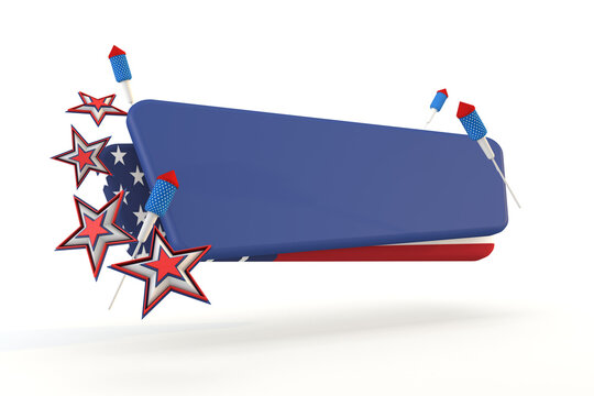 Banner independence day with fourth star and amaerican flag. 3D render