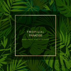 Green background with tropical leaves. Summer plant frame.Vector illustration for poster, wallpaper, wedding, greeting cards, invitations, flyers, sale.
