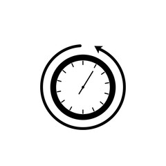 Clock with rotation arrow outline icon.