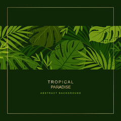 Green background with tropical leaves. Summer plant frame.Vector illustration for poster, wallpaper, wedding, greeting cards, invitations, flyers, sale.