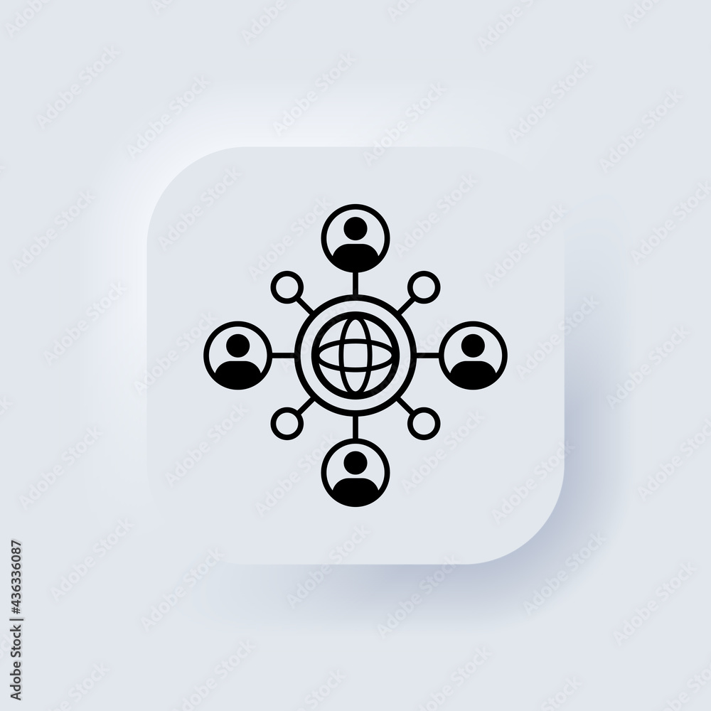 Poster global business community icon. teamwork concept. freelance. neumorphic ui ux white user interface w