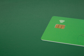 blank card with brown square chip symbol and a WiFi symbol concept of contactless payment as new normal after coronavirus pandemic outbreak