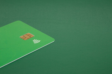 blank card with brown square chip symbol and a WiFi symbol concept of contactless payment as new...