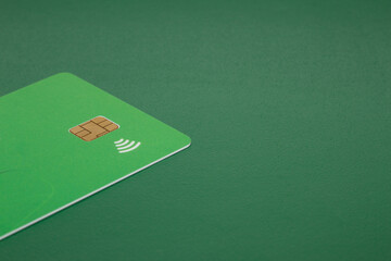 blank card with brown square chip symbol and a WiFi symbol concept of contactless payment as new normal after coronavirus pandemic outbreak