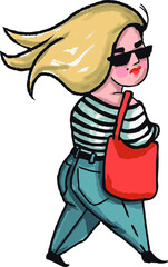 vector illustration of plump funny woman walking isolated