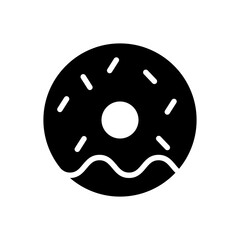 Donut Vector Icon in Glyph Style. A Donut is a round, deep fried cake, usually with a hole in the center. Vector illustration icon can be used for an app, website, or part of a logo.