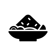 Fried Rice Vector Icon in Glyph Style. Nasi goreng is a dish of rice fried in a wok or frying pan and mixed with other ingredients such as eggs, vegetables, seafood, or meat. Vector illustration icon