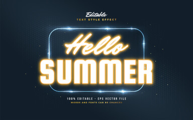 Hello Summer Text in Glowing Orange Neon Effect. Editable Text Style Effect
