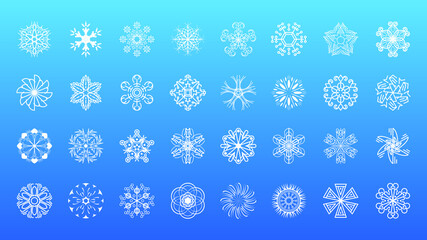 Set White Collection Line Snowflake Elements Winter Design Vector
