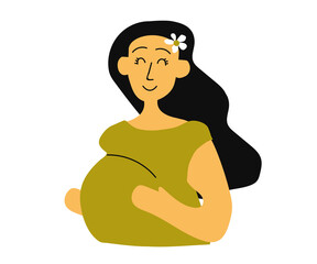 Happy pregnant woman on a white background. Cartoon. Vector illustration.