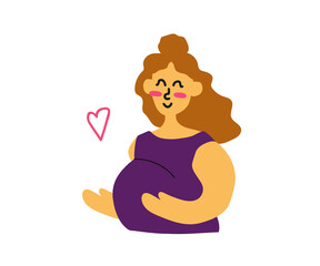 Happy pregnant woman on a white background. Cartoon. Vector illustration.