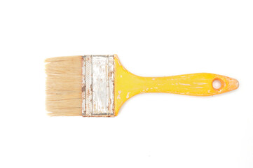 Paintbrush with yellow handle on white background