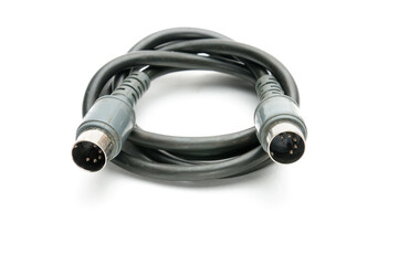 Stereo analog cable with DIN plug on white background