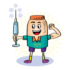 Cartoon character mascot vaccination disease prevention concept and Protection Against coronavirus or covid 19