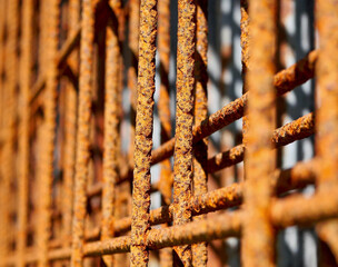 Rusty metal bars: reinforcement for reinforced concrete