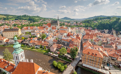 view of the historical center of Český Krumlov from the castle viewpoint