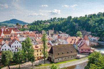 Obraz premium view of the historical center of Český Krumlov from the castle viewpoint