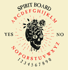 Spirit Board Ouija with Skeleton.  Vector Illustration.
