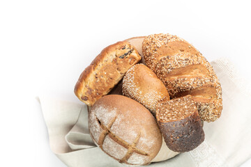 Composition with fresh breads isolated on white