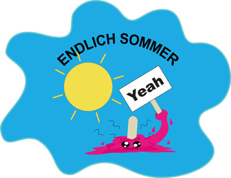 lustiges Sommer Design im Kawaii Stil. Mit deutschem Text " Endlich Sommer". vektordatei