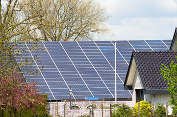 Solar panels on a large roof for electric power generation