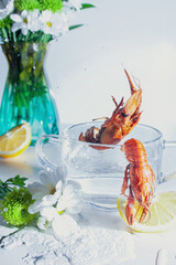 shrimp in a glass of water