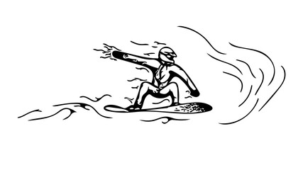 Black and white line art silhouette of a snowboarder on fire