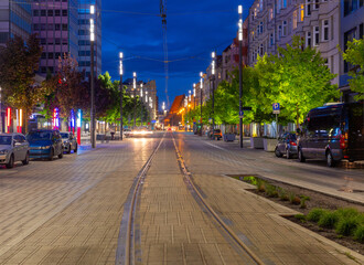 Obraz premium Poznan. A modern central street in the city center.