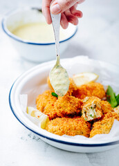 White bean croquettes and herbs chilli mayo