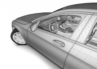 3D render image of a high class car representing CAD design