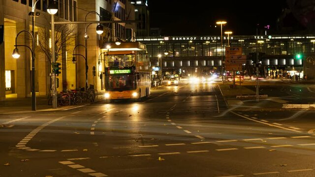 Time lapse of the road traffic on Hardenbergstrasse looking towards the Zoologischer Garten train station