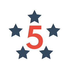 5 stars vector icon, customer product rating or feedback