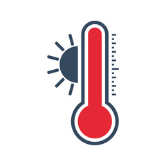 thermometer with high red level, hot temperature flat vector bicolor icon