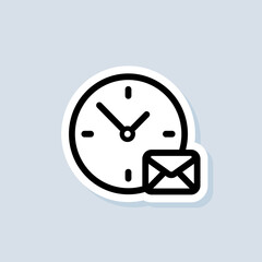 Email and messaging sticker. Envelope with clock time. Email Icon. Newsletter logo. Vector on isolated background. EPS 10