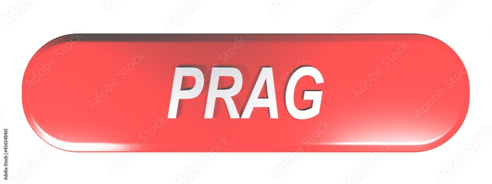 Poster prag red rounded rectangle push button - 3d rendering illustration
