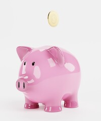 Realistic 3D Render of Piggy Bank with Coin