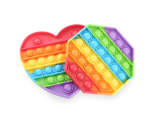 Rainbow pop it fidget toys on white background, top view