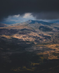Fototapeta na wymiar View from Snowdon mountain peak, Wales, UK