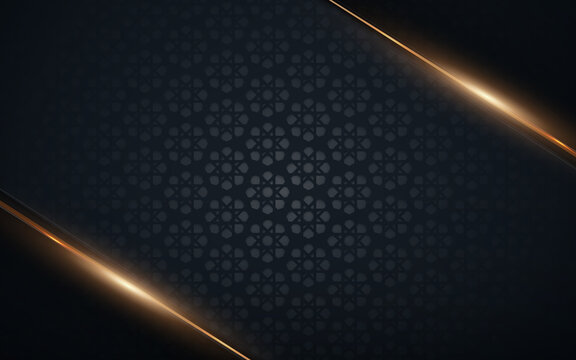 Abstract geometric Islamic decoration pattern on blue background. Gold and black luxury background.Vector illustration