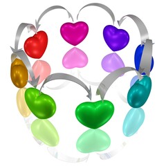 Ein Kreis aus bunten Herzen und Pfeilen, vielf&auml;ltige Gemeinschaft