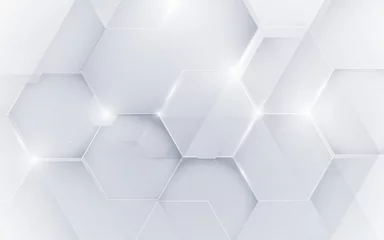 Fotobehang Abstracte witte geometrische zeshoek met futuristische technologie digitale hi-tech concept achtergrond. Vector illustratie © pickup