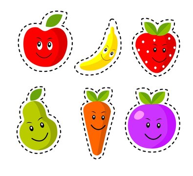 cute kawaii fruits collection vector illustration