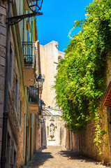 Cozy street in the old town Girona, Catalonia, Spain