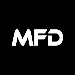 MFD letter logo design with black background in illustrator, vector logo modern alphabet font overlap style. calligraphy designs for logo, Poster, Invitation, etc. 