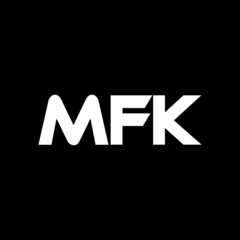 MFK letter logo design with black background in illustrator, vector logo modern alphabet font overlap style. calligraphy designs for logo, Poster, Invitation, etc. 