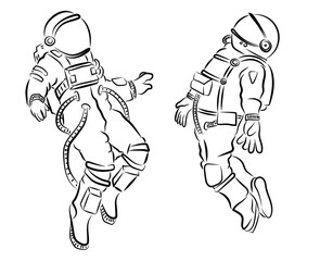 Zwei Astronauten Konturen Zeichnung Vektor Grafik Lineart