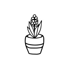 Potted flower doodle hand drawn outline icon or symbol. Decorative potted house plant sketch