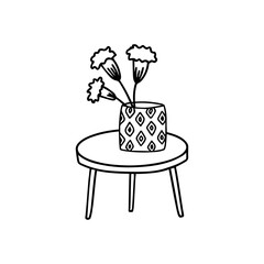 Flowers in a vase doodle hand drawn outline icon or symbol. Decorative flowers house plant sketch