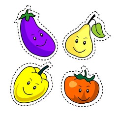 cute kawaii fruits collection vector illustration
